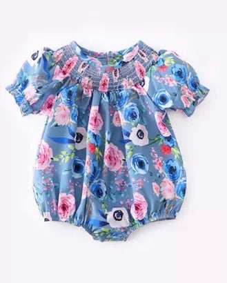 Blue Petal Bubble Romper