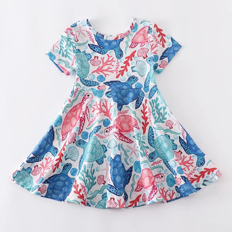 Coral Turtle Twirl Dress