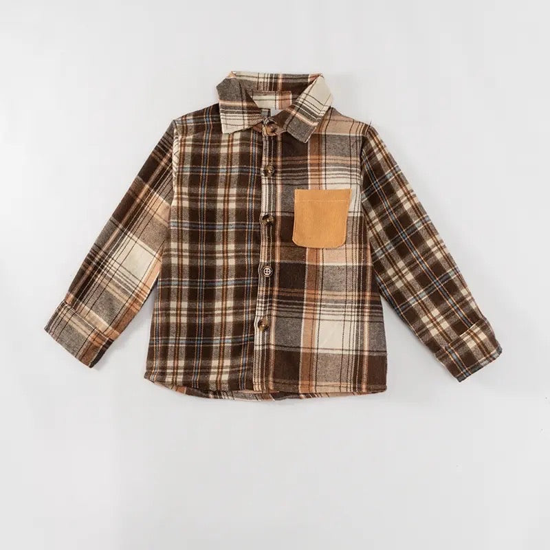 Brown Mix Plaid Flannel Shacket