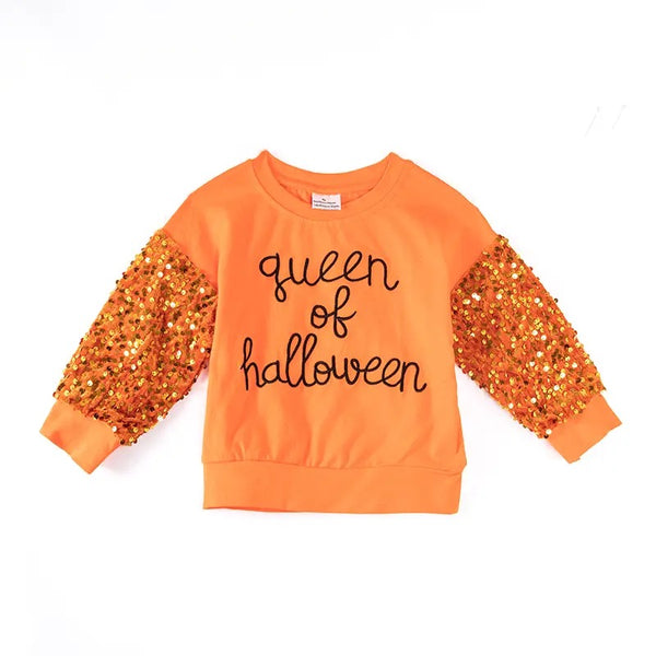 Queen of Halloween Sequin Sleeve Top