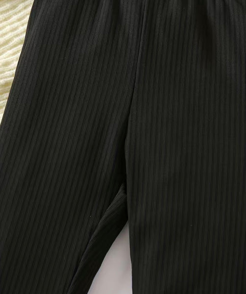 Black Corded Knit Ruffle Pants