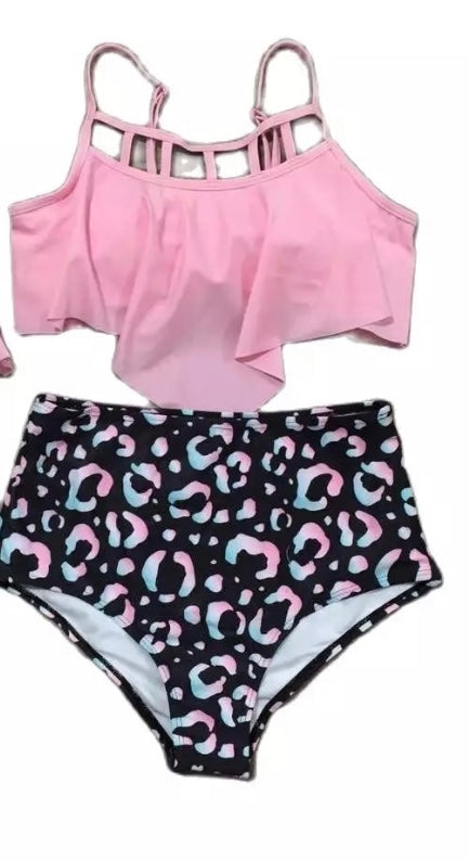 Pink Black Two Piece Swim Suit