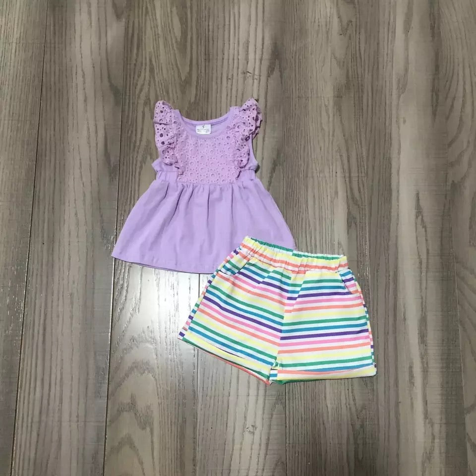 Lilac Stripe Shorts Set