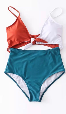 Tri Color One Piece Swim Suit